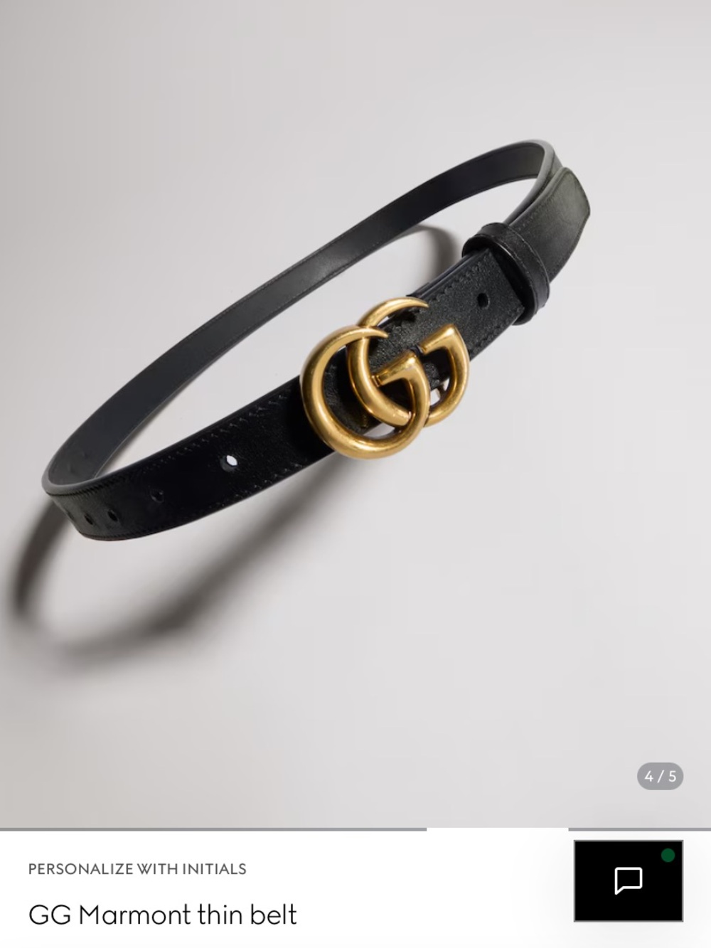 Gucci Black Leather Thin Belt with Gold Double G Buckle